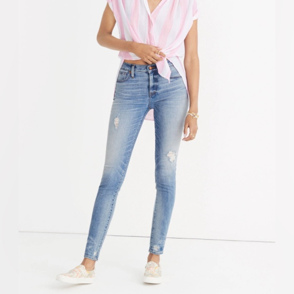 Madewell 9” high rise skinny jeans distressed
